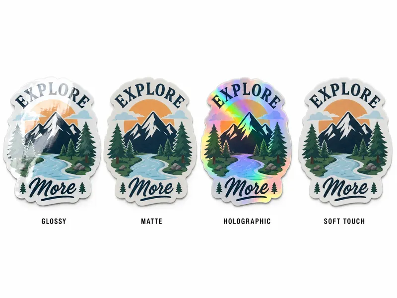 Sticker finish options glossy matte holographic soft touch