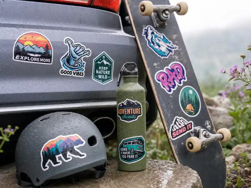 Outdoor weatherproof stickers on gear
