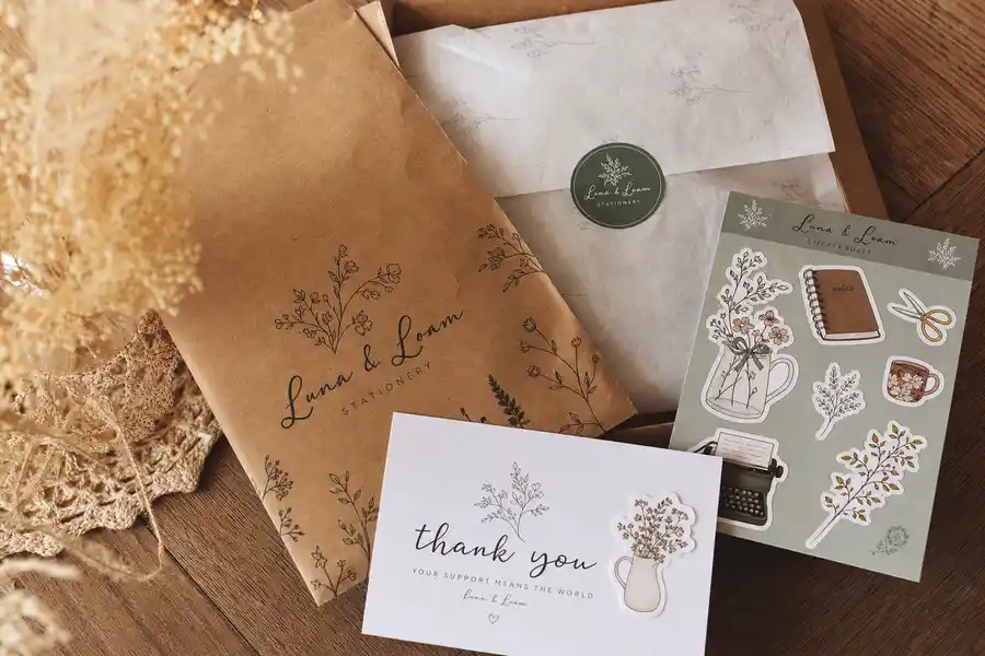 E-commerce unboxing with custom stickers
