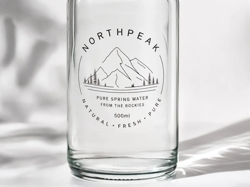 Clear transparent die cut stickers on glass bottle