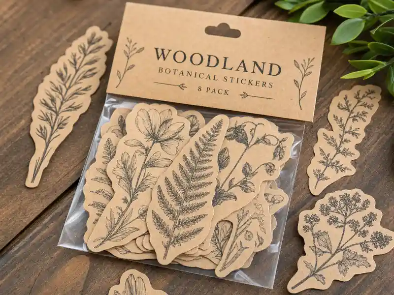 Kraft paper die cut stickers eco botanical