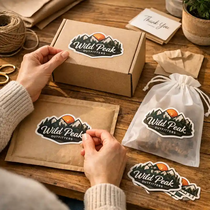 Brand packaging with custom die cut stickers