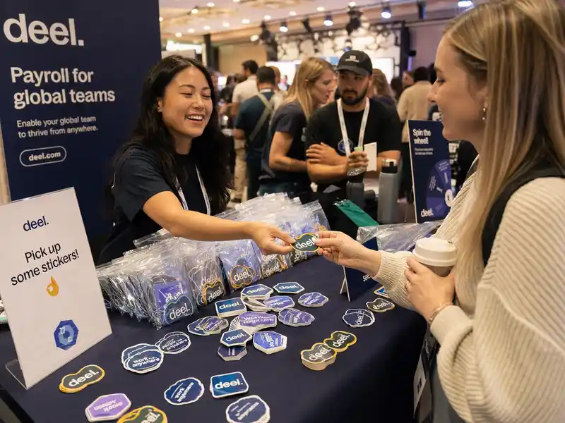 Custom stickers at trade show event