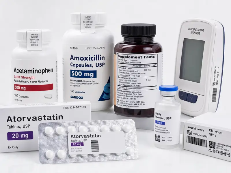 Pharmaceutical products with tamper-evident labels and compliance labeling