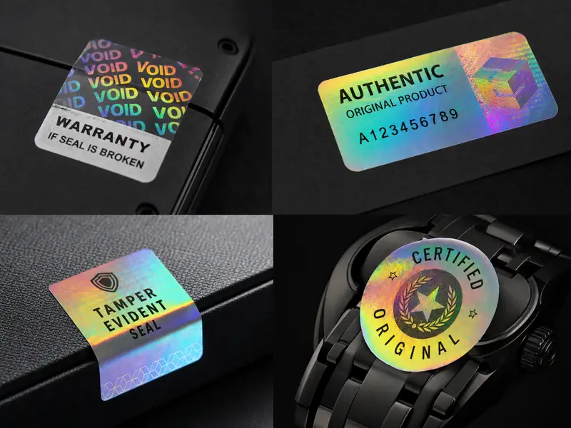 Holographic security labels and tamper-evident void stickers on electronics and luxury products