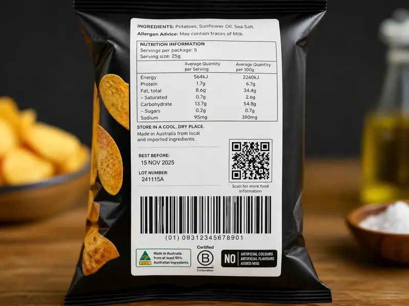 Barcode and QR code labels for food product traceability