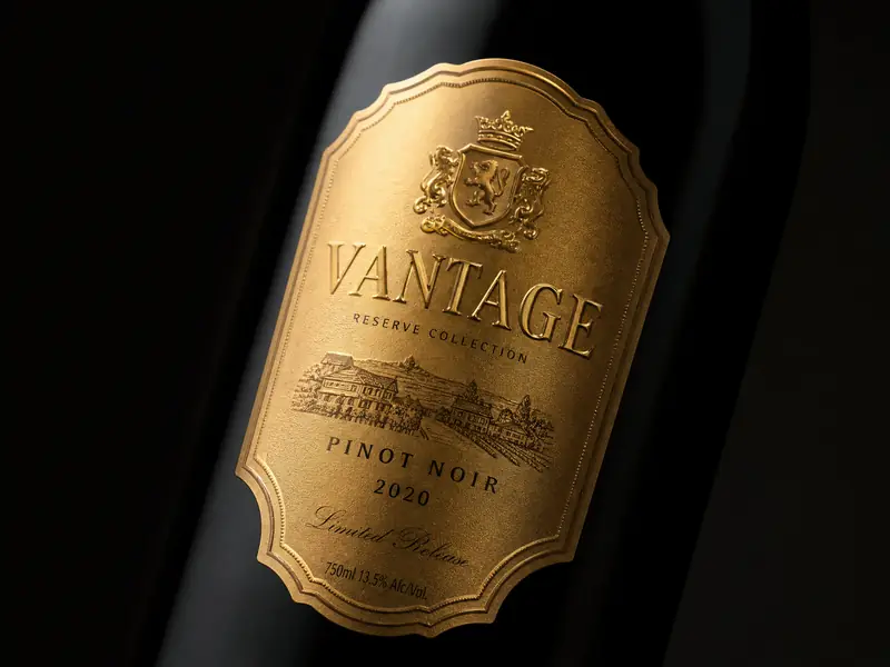 Metallic gold foil labels for premium food and wine products