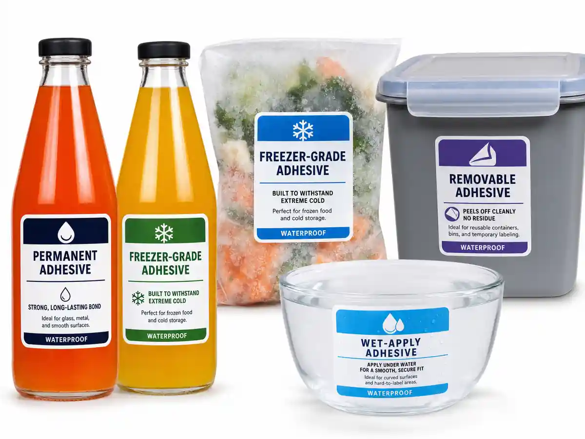 Waterproof label adhesive type options