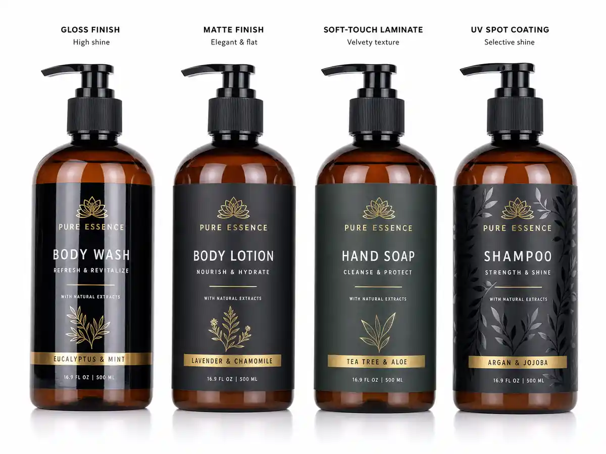 Waterproof label finish options: gloss, matte, soft-touch